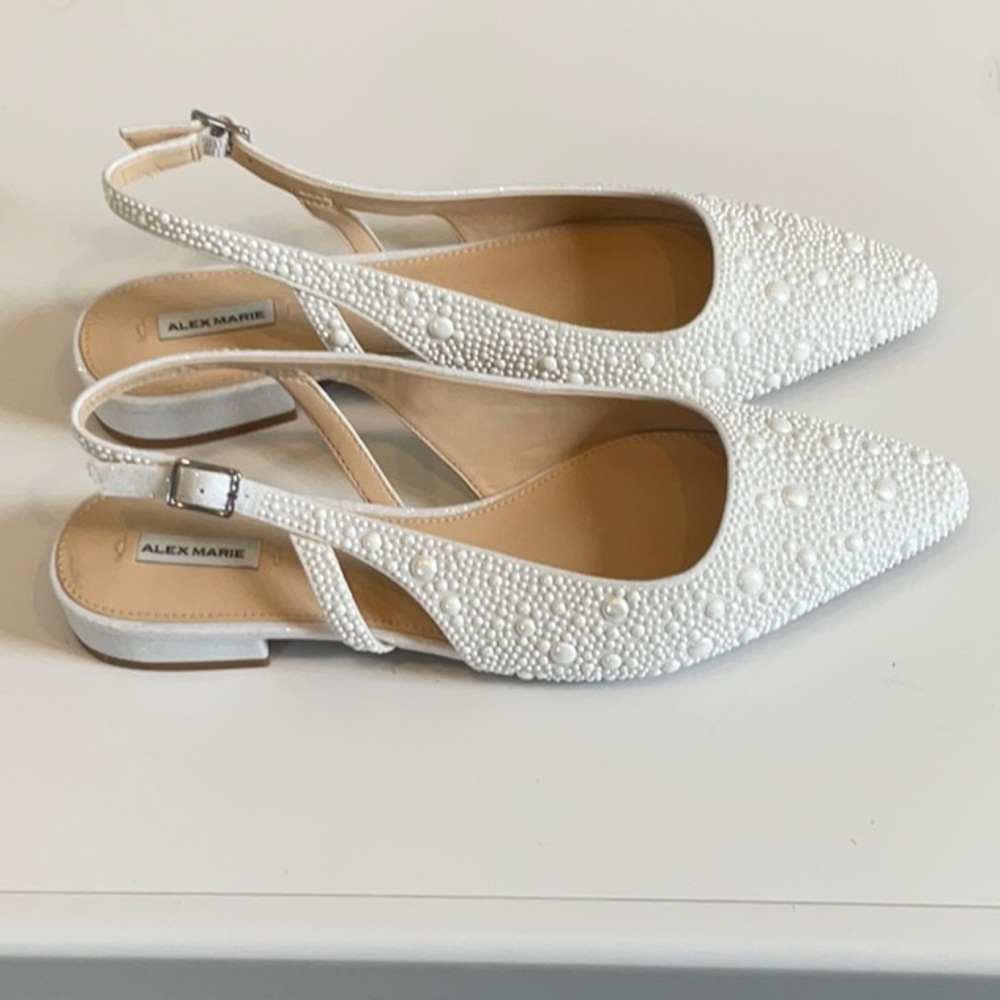 Alex Marie White Pearl Embellished Flats